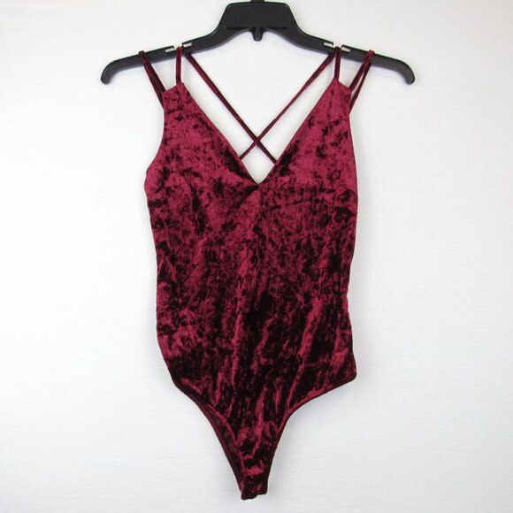 StyleAngeles Red Bodysuit Women Size S Velvet - Picture 1 of 7
